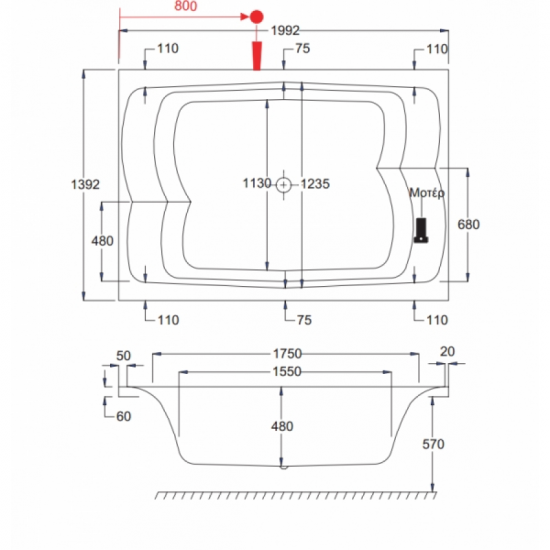 Μπανιέρα Υδρομασάζ Carron Celsius Duo 452CH Ένθετη 200 x 140 cm